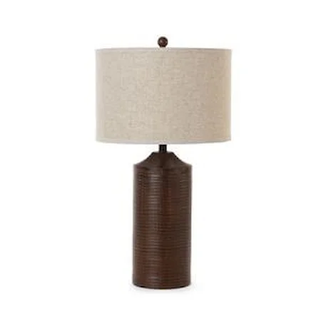 Brown Distressed Round Base Table Lamp